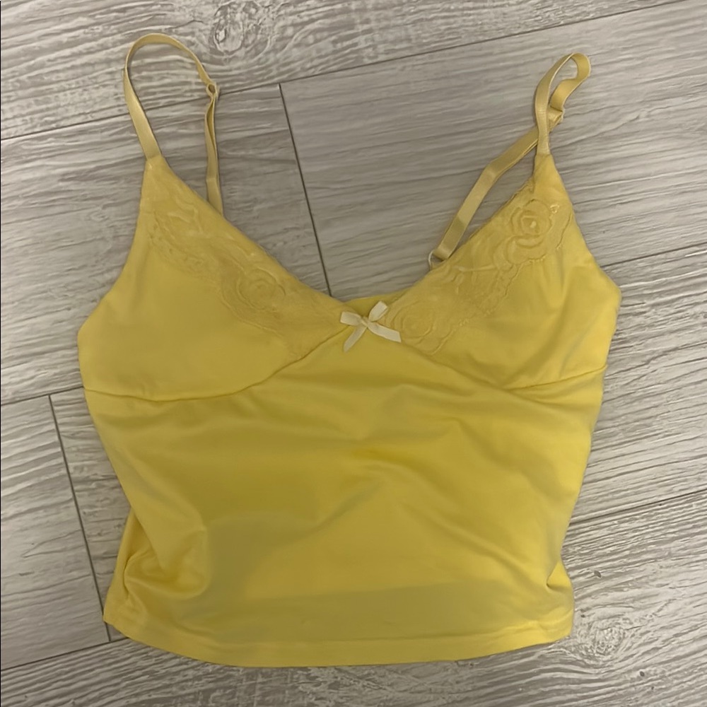 SHEIN Yellow Lace Trim Cami Top